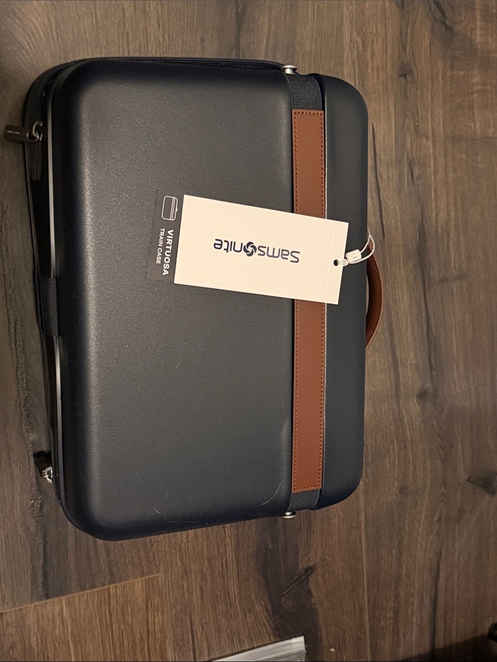 Samsonite Navy Hard-Shell Briefcase with Brown Trim and Handle